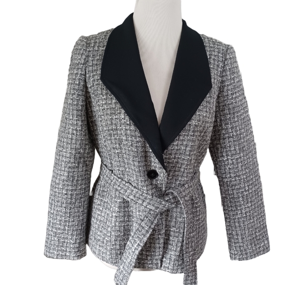 WHITE BLACK PETITE BLAZER/JACKET WITH TIE BELT SIZE 8P NWPT - Picture 1 of 15